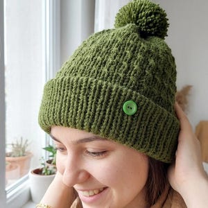 Green Hand-Knitted Beanie - Knitted - Soft - Winter Knitted - Gift