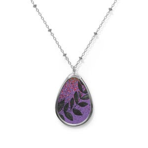 Oval Necklace, Purple Flower Jewelry, Gift for Her, Floral Pendant, Statement Necklace, Charm Necklace