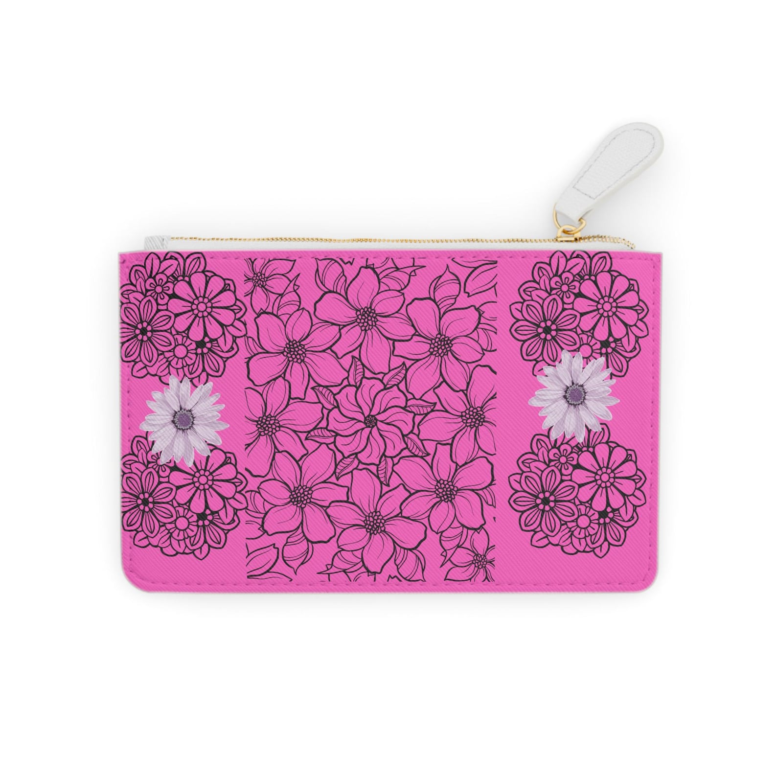 Floral Embellished Pink & Grey Box Clutch with Strap