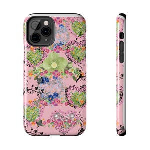 Tough Phone Cases, Flower Garden Blossom Pink Green Floral Gifts Graduations, Floral Phone Case, Tough Phone Cover, Flower Pattern Phone