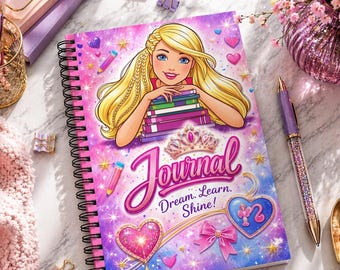 Girls Princess Journal, Dream Learn Shine Diary, Spiral Notebook, Pink Stationery