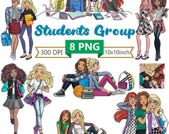 School Girls Clipart Bundle | Teen Friends PNG Graphics
