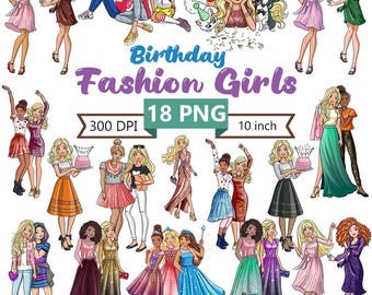 Fashion Girls Clipart Bundle: Stylish Friends PNG Illustrations (Digital Download)