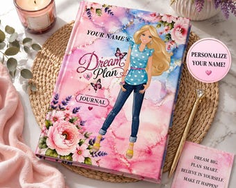 Personalized Dream Plan Journal for Girls, Motivational Diary, Floral Notebook