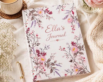 Personalized Floral Journal, Custom Name Notebook, Pink Diary, Writing Journal