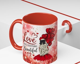 Girl with Heart Balloons Love Mug | Accent Coffee Mug 11oz