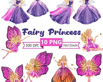 Fairy Princess Doll Clipart | 10 PNG Magical Fairy Wings Barbie-Style Dolls
