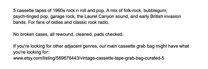 1960s Rock n Roll + Pop Cassette Tape Grab Bag (Vintage 5-Pack) image 2