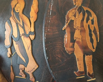 Set of Two Olive Wood Wall Hangings Made in Israel Vintage Collectibles Wall Decor Judaica 1950&#39;s