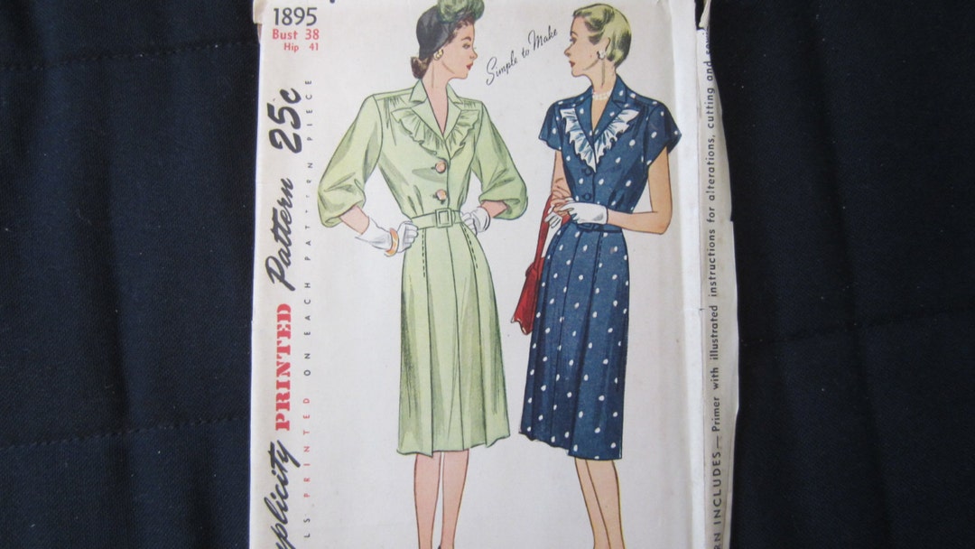 世界有名な Vintage 1940's Women's One Piece Dress Simplicity Pattern ワンピース