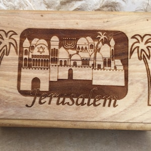 Olive Wood Vintage Box for Jewelry or Keepsakes Carved Jerusalem Design Made in Israel