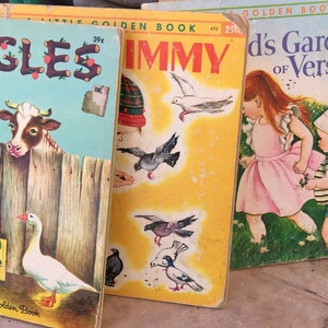 Set of Three Eloise Wilkin Vintage Little Golden Books Busy Timmy, Wiggles and Child&#39;s Garden of Verses