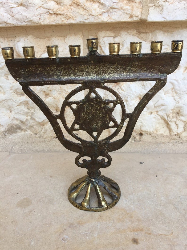 Vintage Brass Hanukkah Menorah Made in Israel Jerusalem Hebrew Etsy