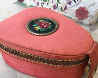 Jewelry Box Yemenite Embroidery Vintage Filled with 12 Artist Signed Flower Pins Made in Israel Bezalel Artist