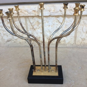 Vintage Modern Design Menorah By Karshi Silver and Gold Plated Made in Israel Judaica Jewish Collectibles