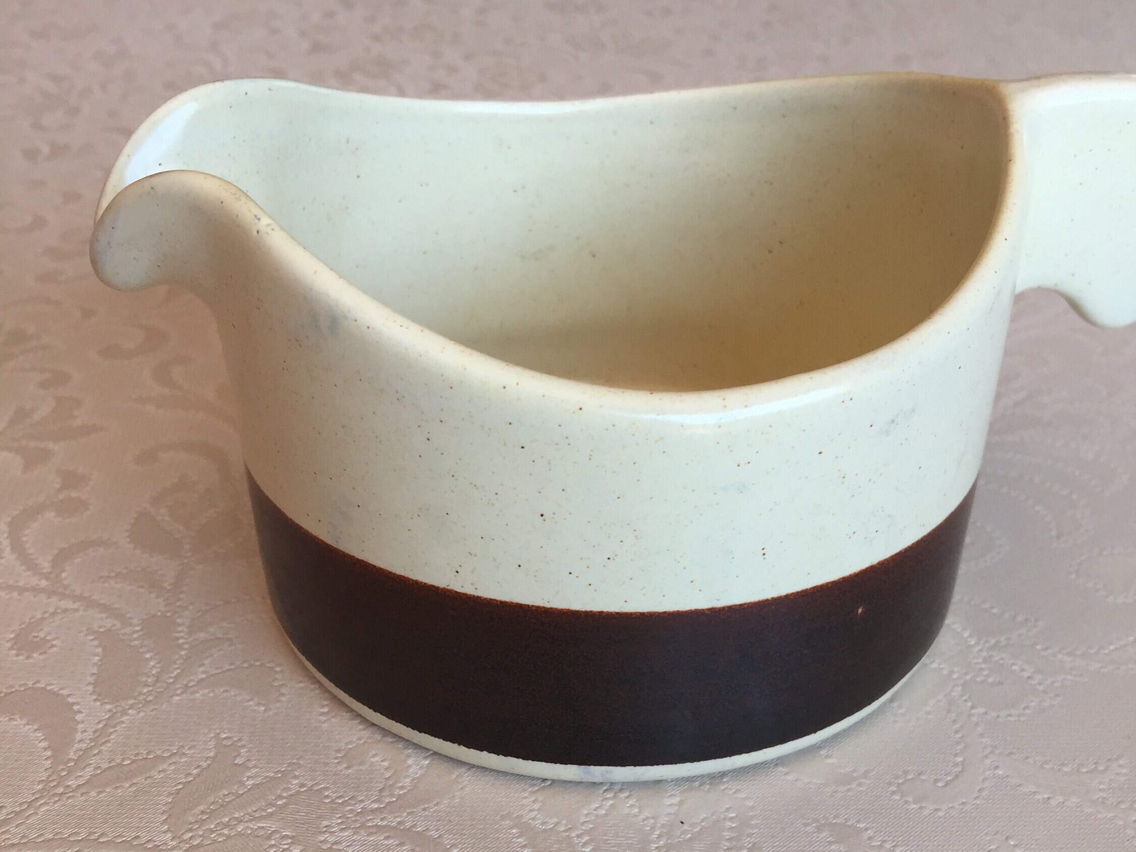 Lapid Pitcher Gravy Bowl Creamer Mid Century Ceramic Serving Dish Vintage Brown on Off White Made in Israel Hallmarked