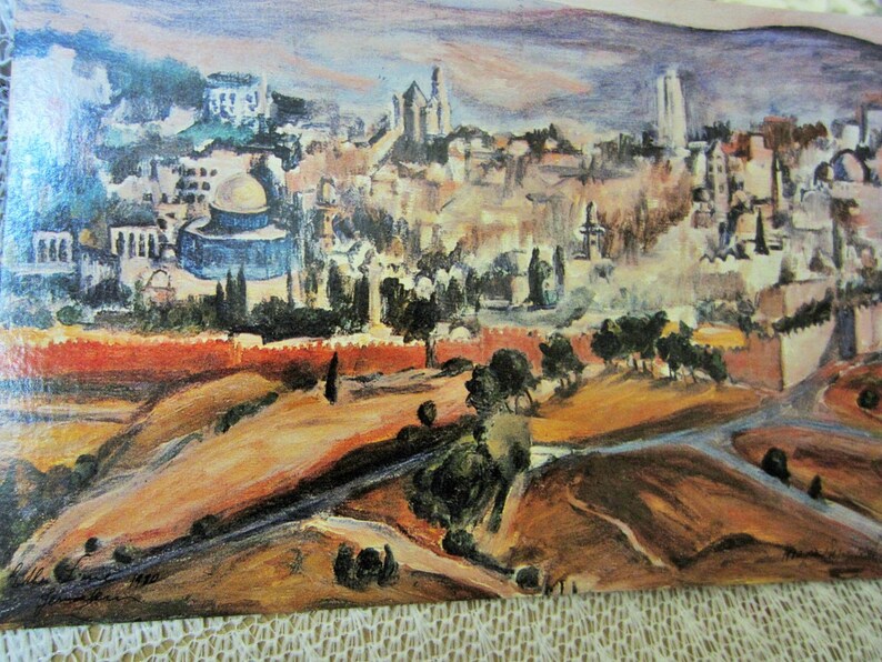 Set of 4 Vintage Colorful Post Cards of Jerusalem