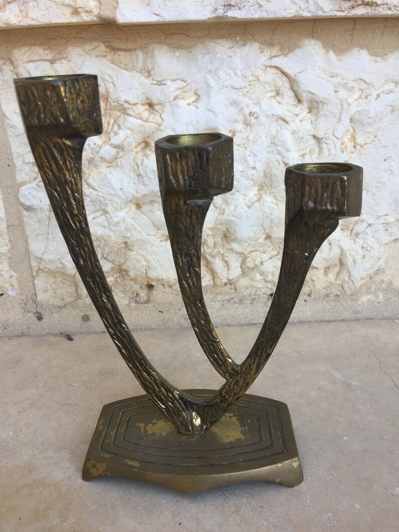 Rare Shabbat Triple Brass Candle Holders Made in Israel Md Etsy