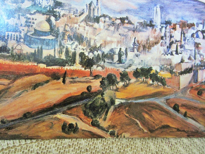 Set of 4 Vintage Colorful Post Cards of Jerusalem