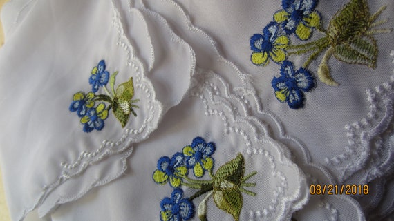 Vintage Set of 15 Blue, Gold and White Embroidered Table Napkins