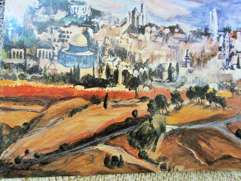 Set of 4 Vintage Colorful Post Cards of Jerusalem