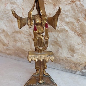 Rare Woman Lighting Shabbat Candles One of a Kind Unique Brass Figurine Made by Israeli Artist Jerusalem