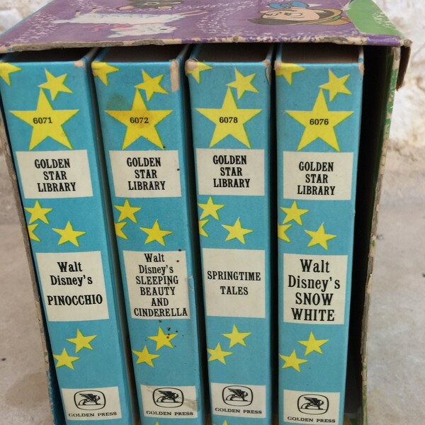 Set Of Four The Golden Star Library In Original Box Walt Disney Golden Books - Snow White, Pinocchio, CInderella, Sleeping Beauty and More