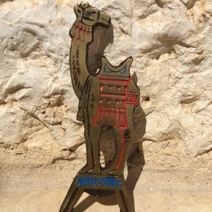 Brass Camel Red and Blue Enamel Bottle Opener Vintage Israel Souvenir Jerusalem Collectibles Judaica