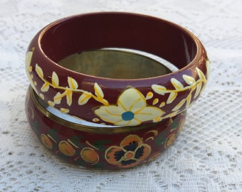 Set of Two Hand Painted Vintage Bangle Bracelets Costume Jewelry