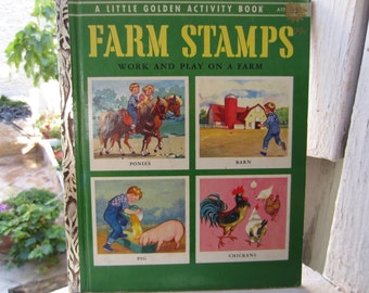 Farm Stamps - Rare Little Golden Activity Book 1950's Children's Vintage Collector's Item