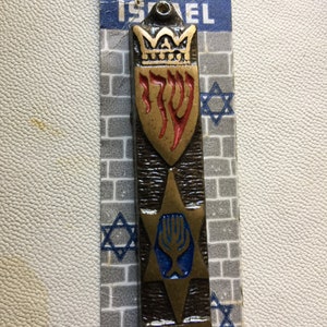 Mezuzzah de latón vintage hecho en Israel judaica regalo para nuevo hogar con cajas de cartón originalesSouvenir coleccionables