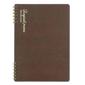 May include: A dark brown spiral-bound notebook with gold-colored wire binding. The front cover features the text "Logical prime" in a cursive gold font, with the words "Special edition notebook" printed in a smaller, plain gold font below it.