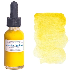 Bouteille d'encre aquarelle faite main jaune indien naturel véritable | Cadeau d'artiste de flacon compte-gouttes d'encre aquarelle aquarelle à pigment unique naturel
