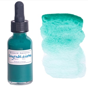 Bouteille d'encre aquarelle naturelle faite main émeraude Dioptase | Cadeau d'artiste de flacon compte-gouttes d'encre aquarelle aquarelle à pigment unique naturel