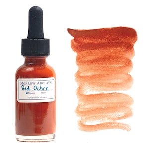 Bouteille d'encre aquarelle faite main ocre rouge | Cadeau d'artiste de flacon compte-gouttes d'encre aquarelle aquarelle à pigment unique naturel