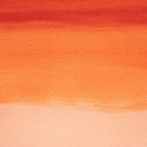 May include: Abstract watercolor painting with a gradient of warm colors. The image transitions from a deep reddish-orange at the top to a light peach at the bottom, creating a soft, textured effect. The artwork is suitable for home decor.