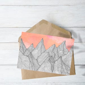 Carte postale montagne rose - Art impression, illustration, d'art imprimable, tirages téléchargeables
