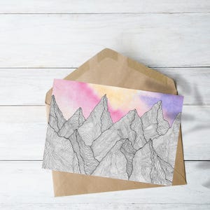 Carte postale montagne pastel - Art impression, illustration, d'art imprimable, tirages téléchargeables