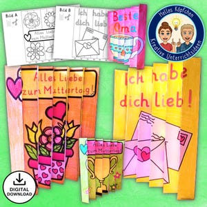 Modelo de artesanato para o Dia das Mães Agamograph – projeto de arte com imagem de sanfona | PDF A4 escola primária infantil e escola de necessidades especiais com instruções de artesanato Alemão
