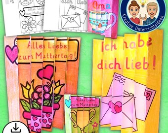 Mother's Day craft template Agamograph – art project accordion picture | PDF A4 children's primary school & special needs school with craft instructions in German
