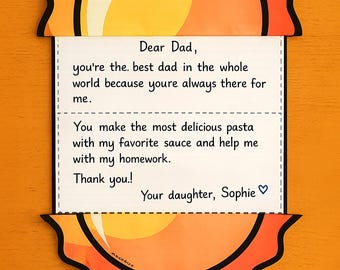 Father’s Day Writing Activity Printable, Thank You Letter Craft, Foldable Heart Medal Template, Fathers Day Gift for Dad Grandpa ENGLISH