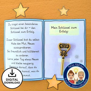 La clé du succès | Citations encourageantes à imprimer – carte postale, livret et marque-page pour l'école, les adieux, la motivation (PDF A4)