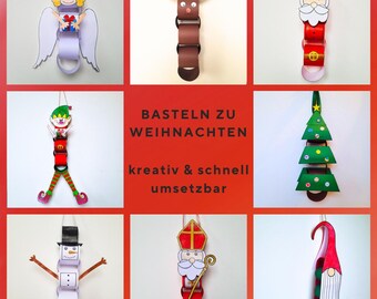 Christmas Craft Kit for Elementary School (PDF) – Santa Claus, Reindeer, Snowman, Christmas Tree, Angel & More – Christmas Decoration Crafts (German)