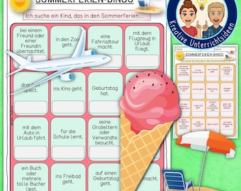 Summer Holiday Bingo Game – Last Day of School Before the Holidays | PDF DIN A4 Getting-to-Know-You Game & Discussion Prompt for Primary School Grades 1–4 | German