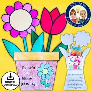 Klappkarte Blumentopf Bastelvorlage – Geschenk mit Growth Mindset Symbolik zum Muttertag, Vatertag oder Valentinstag | PDF A4 Kinder Schule