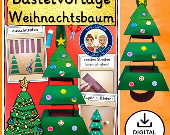 Crafting a Christmas tree – Christmas/winter craft template for elementary school | Christmas tree with baubles | Art lesson PDF DIN A4 German digital