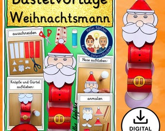 Santa Claus Craft Template for Elementary School – Christmas Craft Art Project for Children – Hanging Decoration PDF German