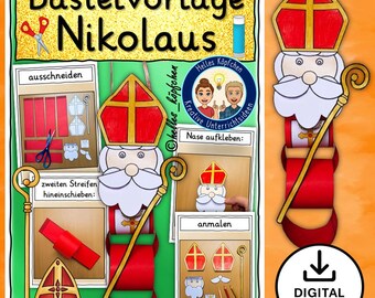 Santa Claus craft – Craft template for elementary school religion & art | St. Nicholas Day classroom decoration PDF A4 German