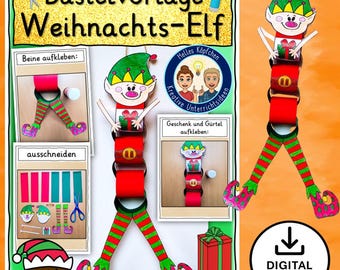 Christmas Elf Craft Template, Christmas Gift PDF, Christmas, Elementary School Grades 1-4 | Christmas Decoration Crafting, Art Lesson, German