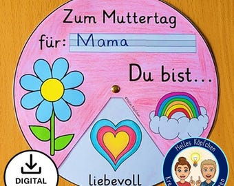 Muttertag Bastelvorlage Drehscheibe – Geschenk für Mama oder Oma | Basteln mit Kindern PDF (digital Download) | Grundschule & Kindergarten